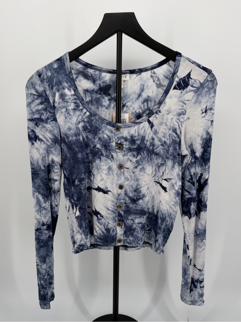 Self Esteem Blue Tie-Dye Button-Front Long Sleeve Top - Picture 2 of 8
